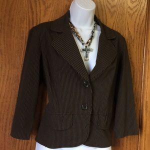 Brown & White Pinstripe Blazer with 3/4 length sleeves